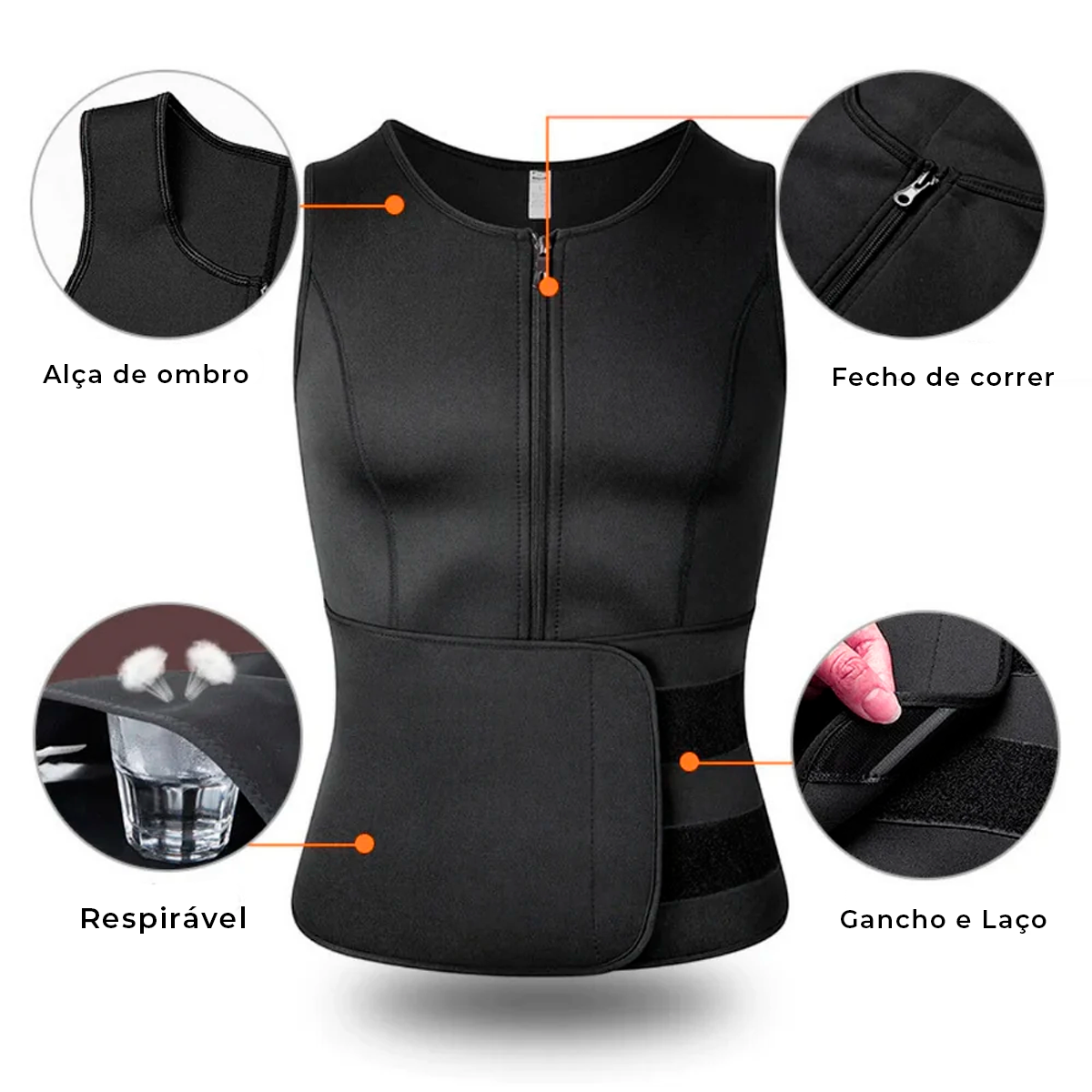 Colete efeito sauna modelador, compressor e emagrecedor e alinhador de postura 2 em 1