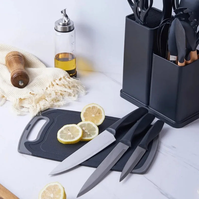 Kit de Cozinha 19 Utensílios em Silicone Premium - NÃO MANCHA E NÃO PEGA MOFO