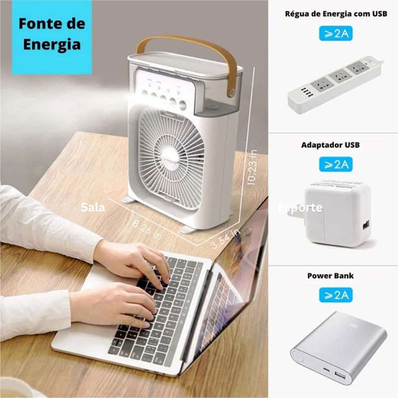 Ventilador com Umidificador de Ar Portátil