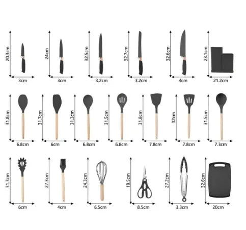 Kit de Cozinha 19 Utensílios em Silicone Premium - NÃO MANCHA E NÃO PEGA MOFO