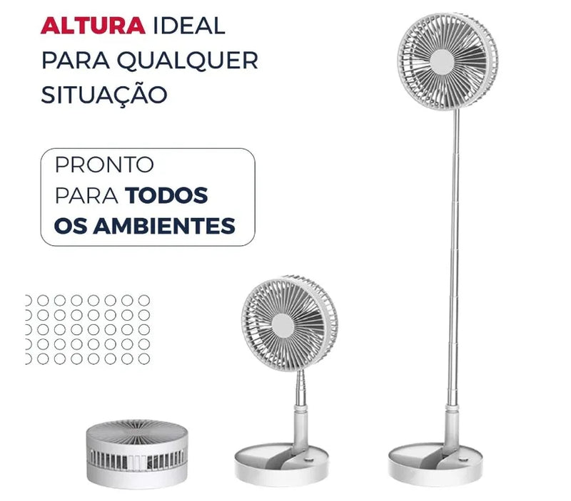 Ventilador Recarregável Silencioso Dobrável Portátil Sem Fio