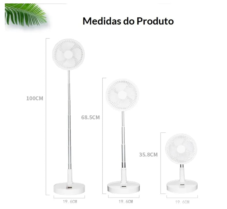 Ventilador Recarregável Silencioso Dobrável Portátil Sem Fio