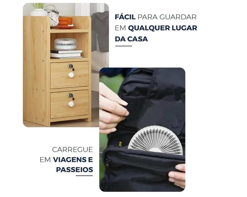 Ventilador Recarregável Silencioso Dobrável Portátil Sem Fio