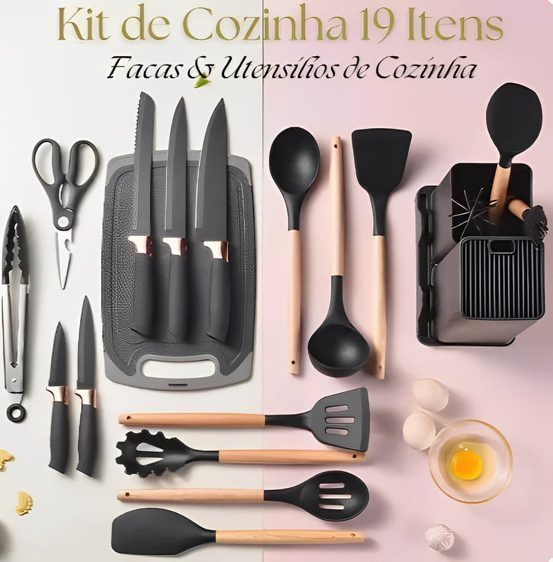 Kit de Cozinha 19 Utensílios em Silicone Premium