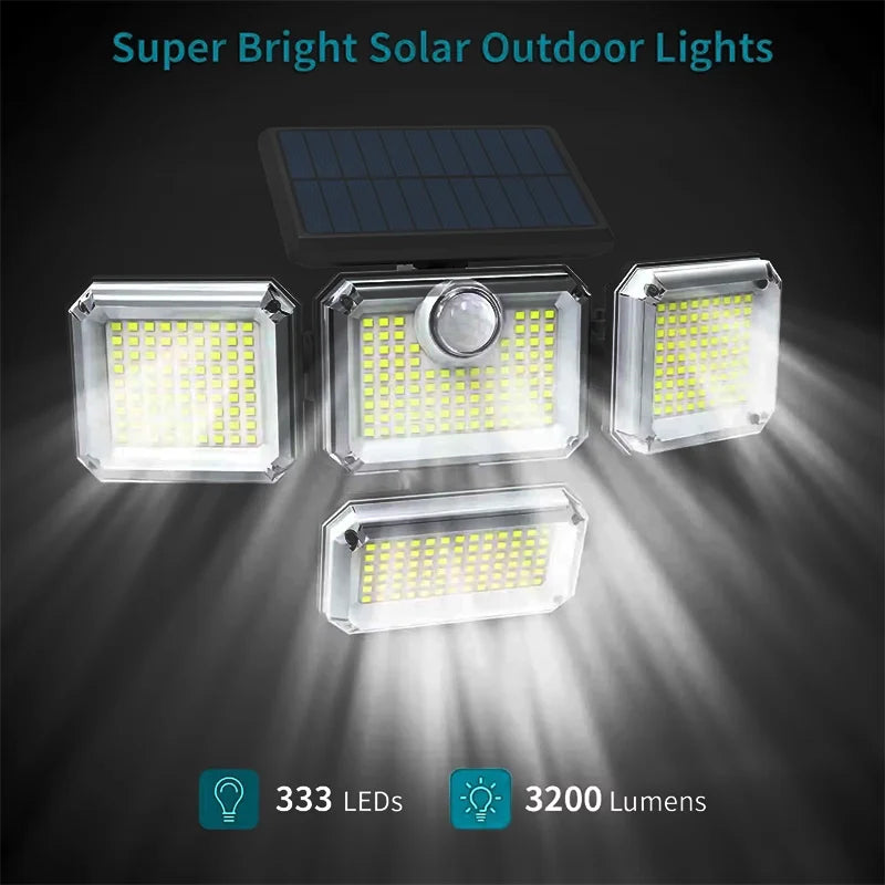 Refletor Led Solar Com 3 Cabeças 122/333Led IP65 à Prova d'água