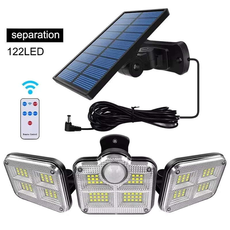 Refletor Led Solar Com 3 Cabeças 122/333Led IP65 à Prova d'água