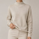 Blusa Tricot Feminina Gola Alta Casual Vintage - Manga Longa Modelagem Solta para Outono e Inverno