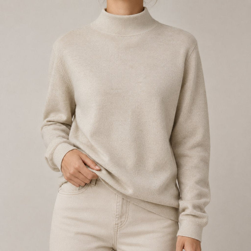 Blusa Tricot Feminina Gola Alta Casual Vintage - Manga Longa Modelagem Solta para Outono e Inverno
