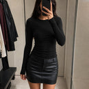Camiseta Feminina Manga Longa Básica Elástica - Slim Decote Redondo Casual para Outono e Inverno