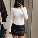 Camiseta Feminina Manga Longa Básica Elástica - Slim Decote Redondo Casual para Outono e Inverno