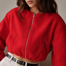 Jaqueta Bomber Feminina com Zíper - Cortada, Esportiva Manga Longa e Macia para Inverno