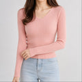 Suéter Feminino Tricô Decote V Slim - Pulôver Coreano Manga Longa para Outono e Inverno