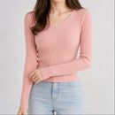 Suéter Feminino Tricô Decote V Slim - Pulôver Coreano Manga Longa para Outono e Inverno