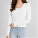 Suéter Feminino Tricô Decote V Slim - Pulôver Coreano Manga Longa para Outono e Inverno
