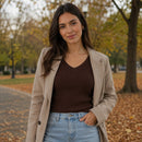 Suéter Feminino Tricô Decote V Slim - Pulôver Coreano Manga Longa para Outono e Inverno