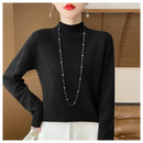 Suéter Feminino Tricô Solto Gola Meia Alta - Camisa Base Caimento Confortável para Outono e Inverno