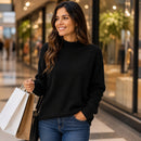 Suéter Feminino Tricô Solto Gola Meia Alta - Camisa Base Caimento Confortável para Outono e Inverno