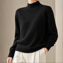 Suéter Feminino Tricô Solto Gola Meia Alta - Camisa Base Caimento Confortável para Outono e Inverno