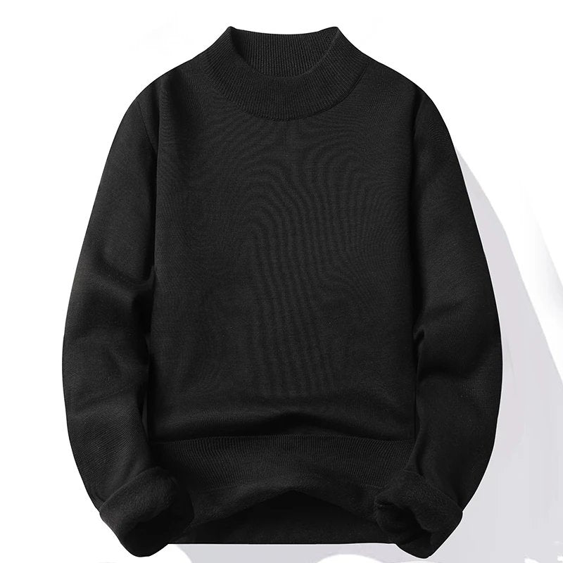 Suéter Masculino Gola Alta Mock Neck - Tricô Liso Casual Pulôver Manga Longa para Outono e Inverno