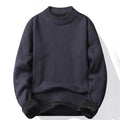 Suéter Masculino Gola Alta Mock Neck - Tricô Liso Casual Pulôver Manga Longa para Outono e Inverno