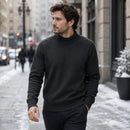Suéter Masculino Gola Alta Mock Neck - Tricô Liso Casual Pulôver Manga Longa para Outono e Inverno