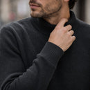 Suéter Masculino Gola Alta Mock Neck - Tricô Liso Casual Pulôver Manga Longa para Outono e Inverno