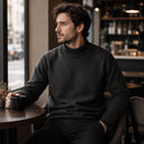 Suéter Masculino Gola Alta Mock Neck - Tricô Liso Casual Pulôver Manga Longa para Outono e Inverno