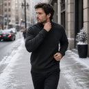 Suéter Masculino Gola Alta Mock Neck - Tricô Liso Casual Pulôver Manga Longa para Outono e Inverno