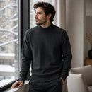 Suéter Masculino Gola Alta Mock Neck - Tricô Liso Casual Pulôver Manga Longa para Outono e Inverno