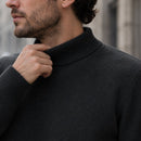 Suéter Masculino Gola Alta Mock Neck - Tricô Liso Casual Pulôver Manga Longa para Outono e Inverno